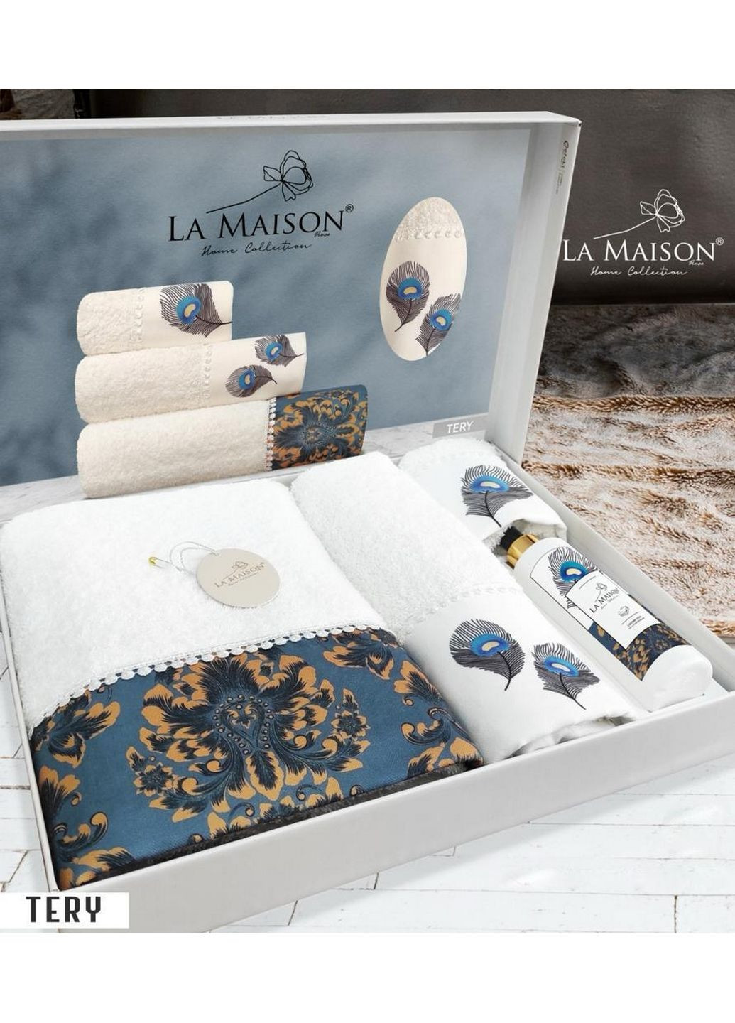 La Maison подарунковий набір рушників з парфумами 30х50см+50х90см+70х140см комбінований виробництво -