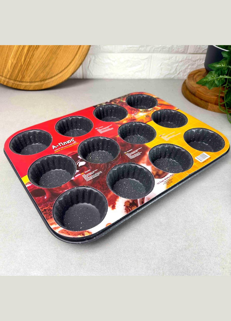 Форма для выпечки на 12 кексов с антипригарным покрытием 35*26*3см 1145 А-Плюс (303209364)