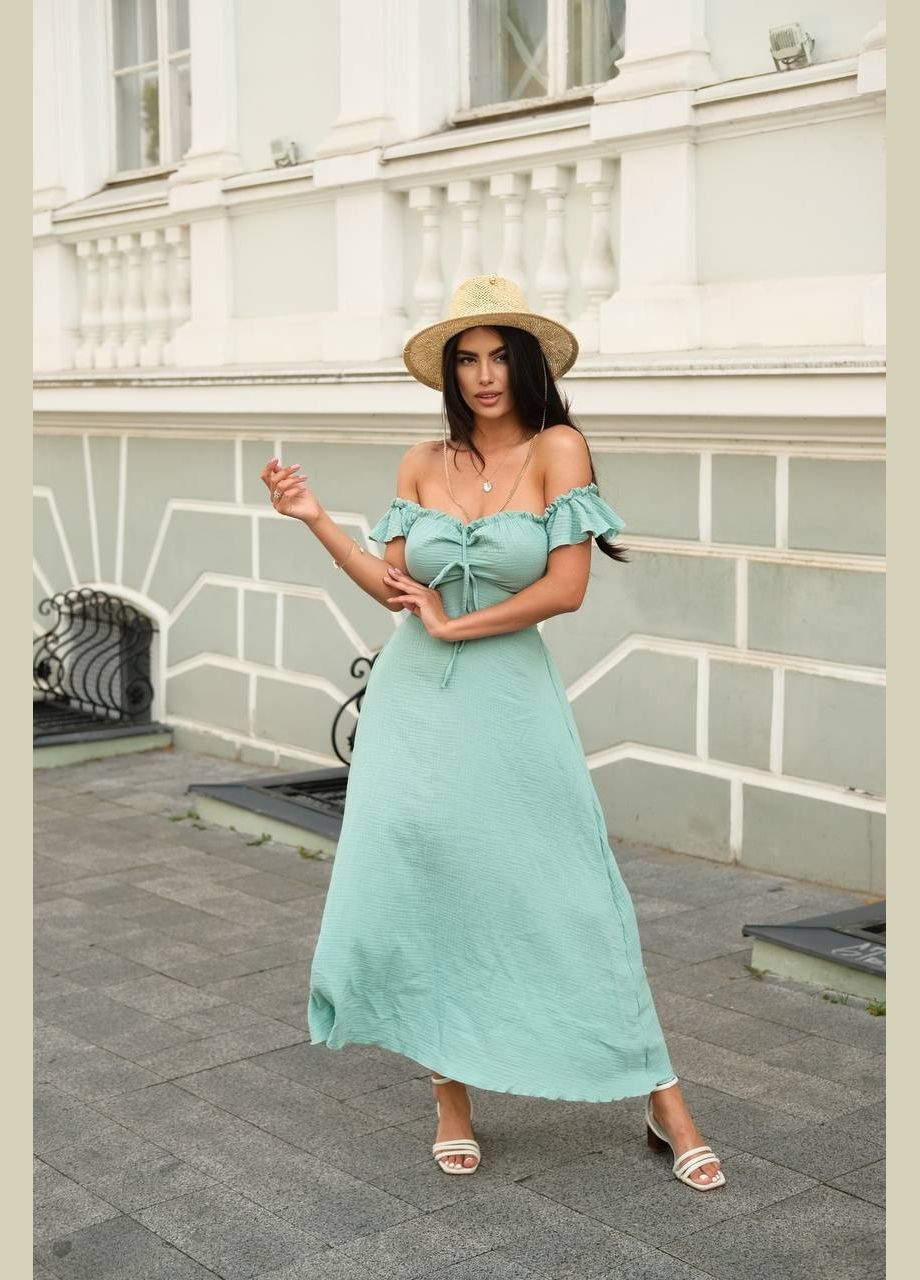 Фісташкова натуральное муслиновое (100% хлопок) платье-трансфомер, плечи можно приподнять или опустить, талия регулируется шнуровкой No Brand
