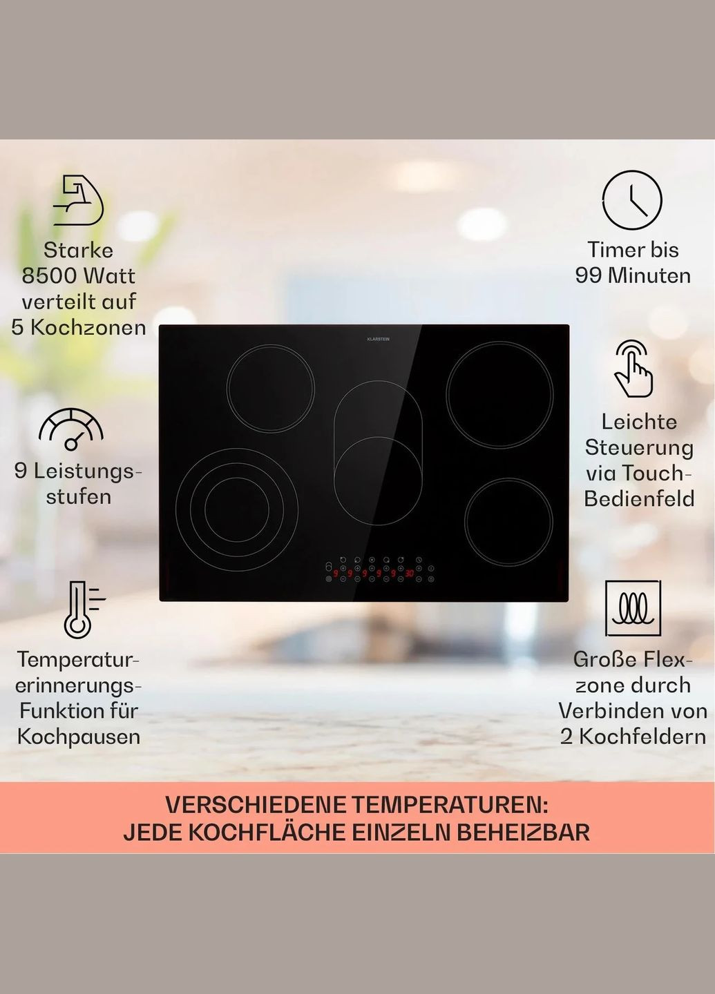 Варочная поверхность Virtuosa 5 Черный (10041117) Klarstein (338194844)