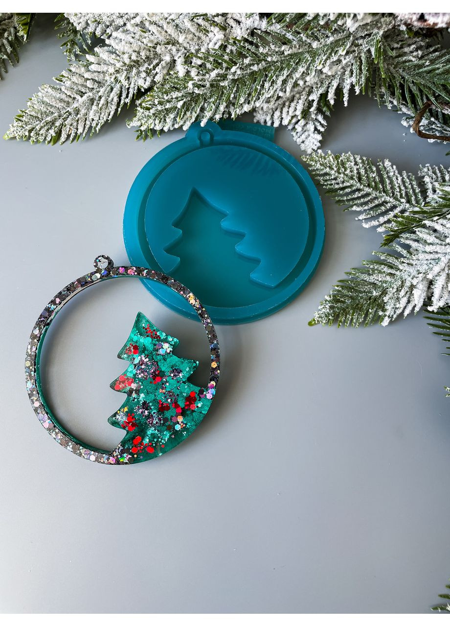 Молд Елка в кругу для новогодних игрушек на елку силиконовая форма для эпоксидной смолы No Brand (370566785)