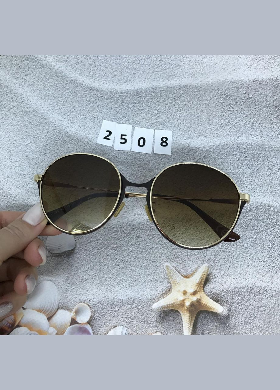 Круглые коричневые очки в золотой оправе. No Brand (302490849)