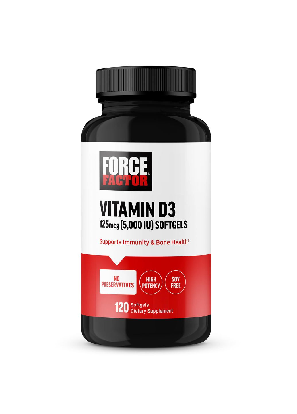 Витамин D3 Vitamin D3 125 mcg (5,000 IU) 120 Softgels Force Factor (292555751)