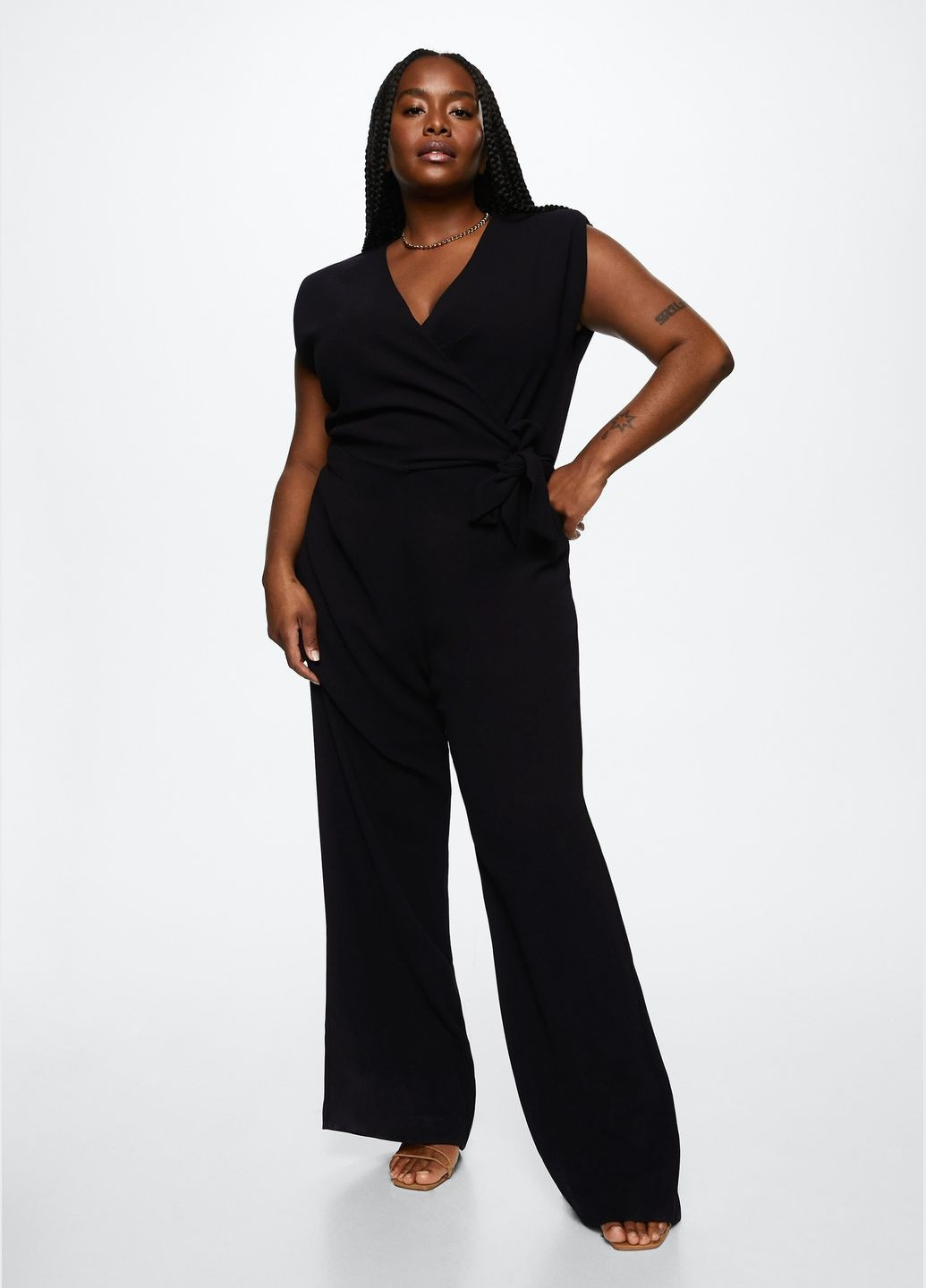 Комбінезон Mango Mono 37095806 однотонний чорний вечірній, кежуал