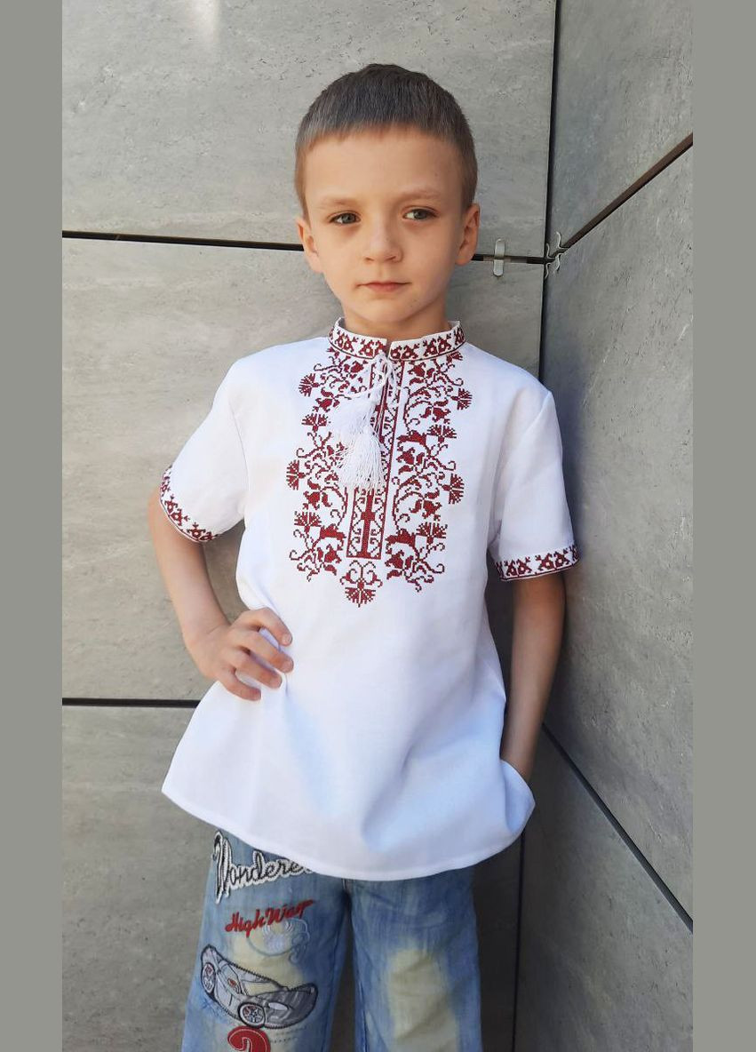 Белая вышиванка для мальчика vishivano4ka узор цветочный хлопок, полиэстер (316628978)