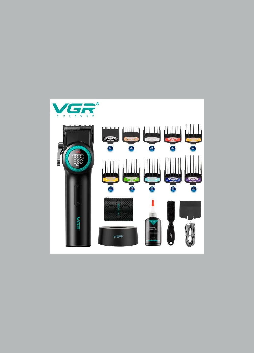 Аккумуляторная машинка для стрижки VGR V-001, 10 насадок, 9000 RPM, АКБ 4600 mAh, LED дисплей Esonstyle (357346109)