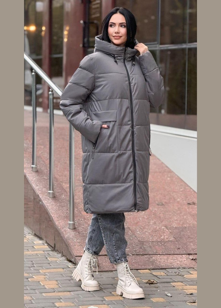 Сіра зимня куртка пуховик жіноча сіра єврозима куртка-пальто No Brand Зимові