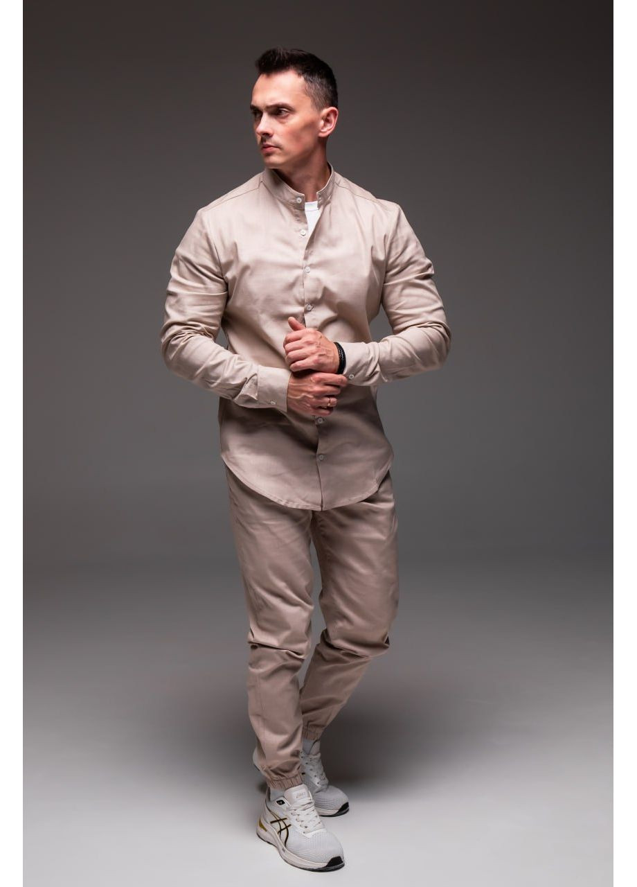 Бежевый демисезонный мужской льняной комплект (рубашка + штаны) с рубашкой, брючный Vakko