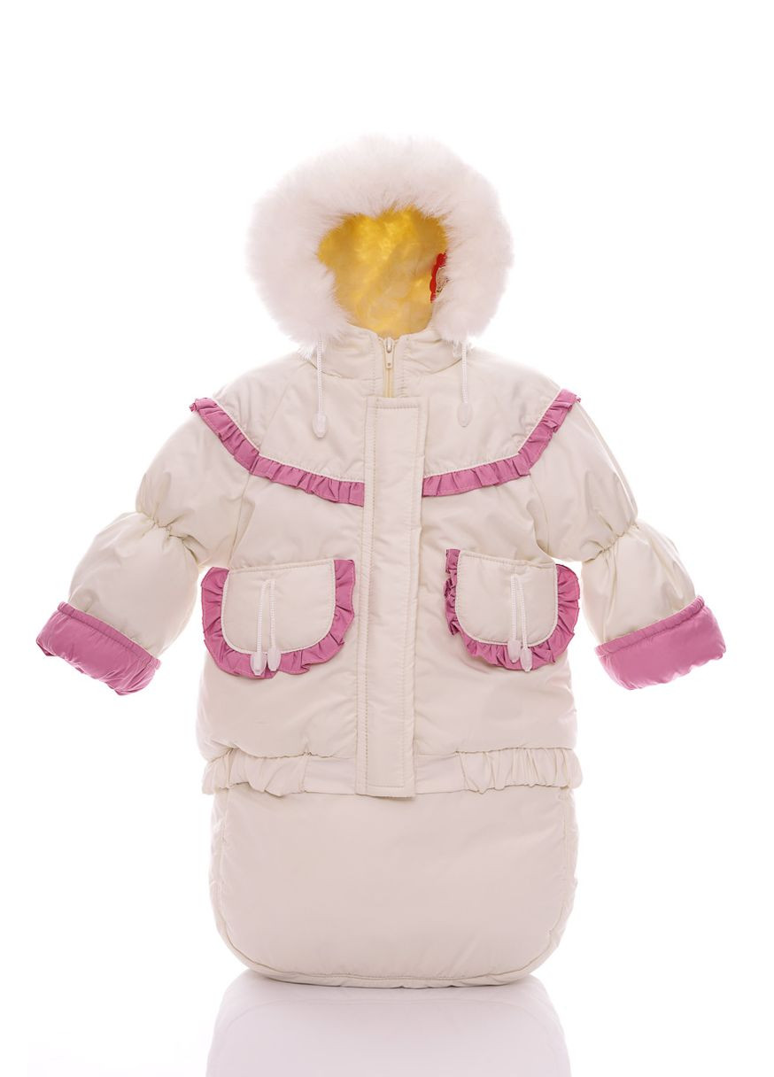 Комбінезон Конверт для дівчинки на хутрі Трійка білий з рожевим 98 см (27554) BABYKROHA (297199550)