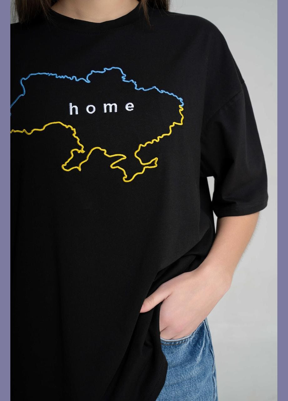 Черная женская футболка с вышивкой "Мой дом" L-XL Melanika g-97 (285763836)