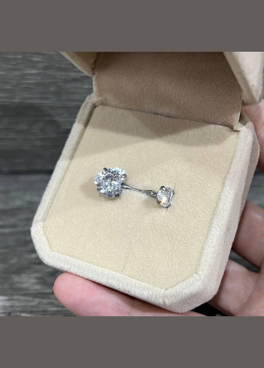 Сережка для пірсингу пупка "Алмазні сердечки" навела ювелірна сталь з цирконами у коробочці Spikes (323168528)