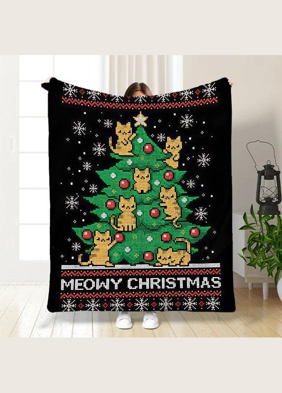 Плед покривало Полуторний Щасливого різдва 160х200 Різнобарвний Плюш-велюр No Brand (315058988)