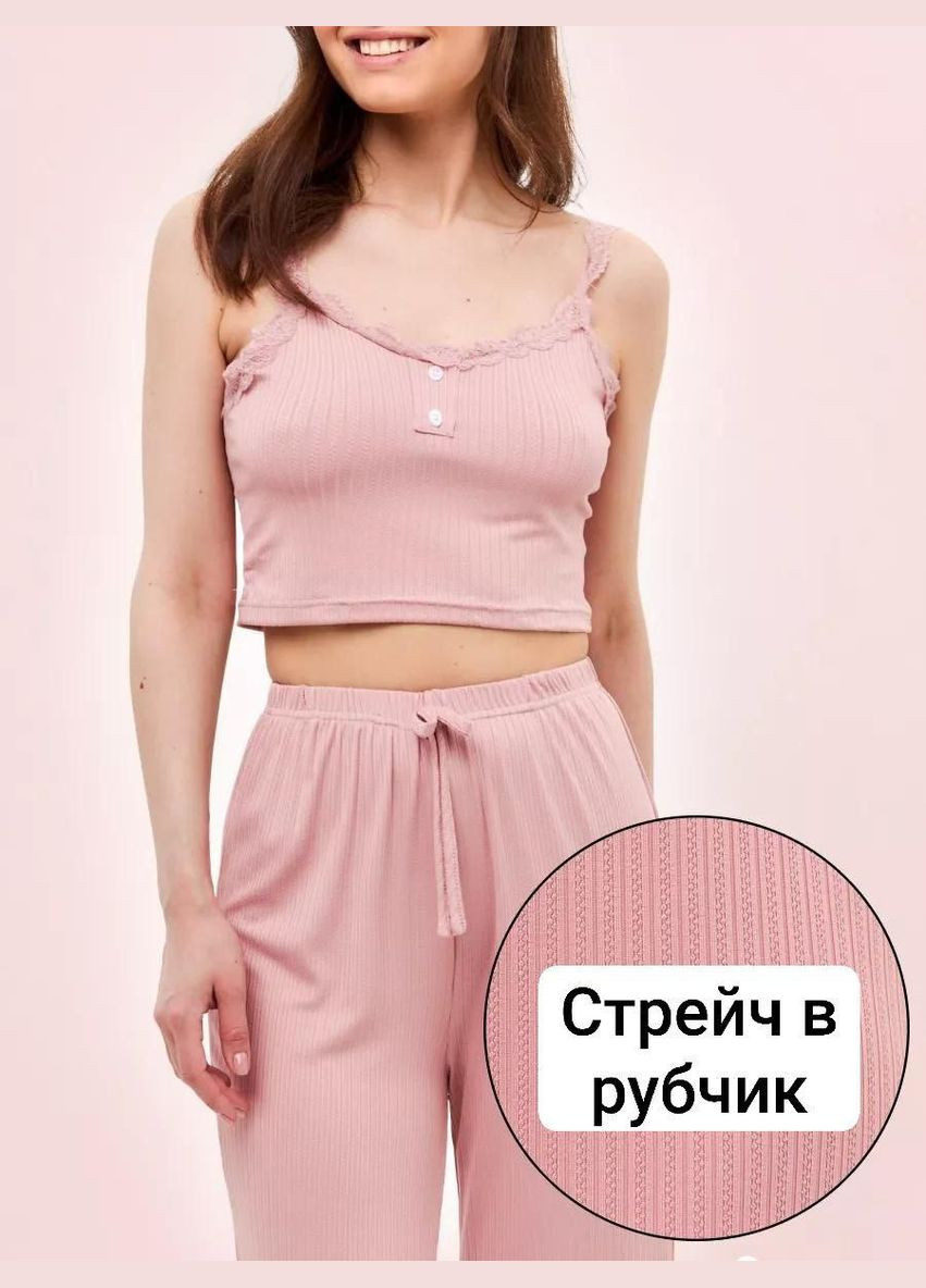 Рожева всесезон жіноча брючна піжама julia майка та брюки піжамний комплект для сну майка + штани No Brand Піжама