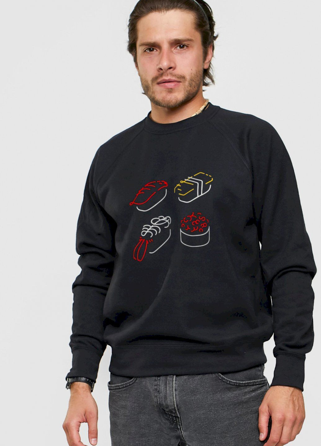 Чорний світшот чоловічий чорний "sushi" YAPPI малюнок (303773059)