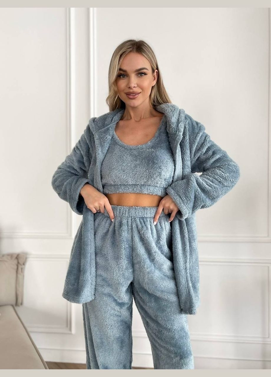 Жіночий теплий костюм 3-ка для дому блакитного кольору 29822 No Brand (323642982)