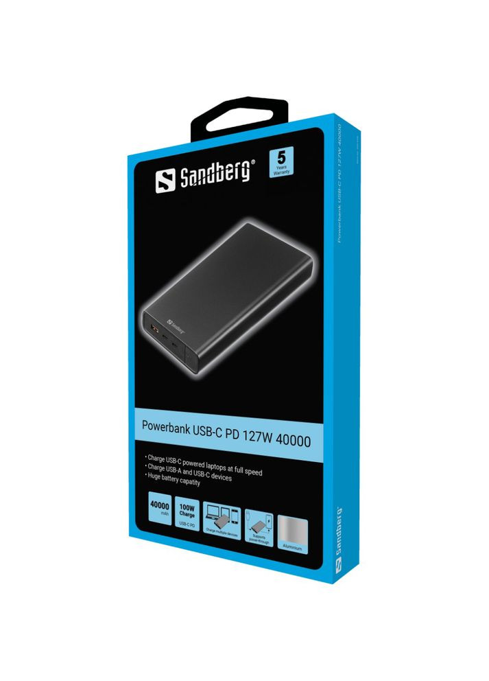 УМБ 40000mAh 127W 20В/5А, PD, UPS mode, 2хUSB, Type-C OUT Sandberg (322336348)