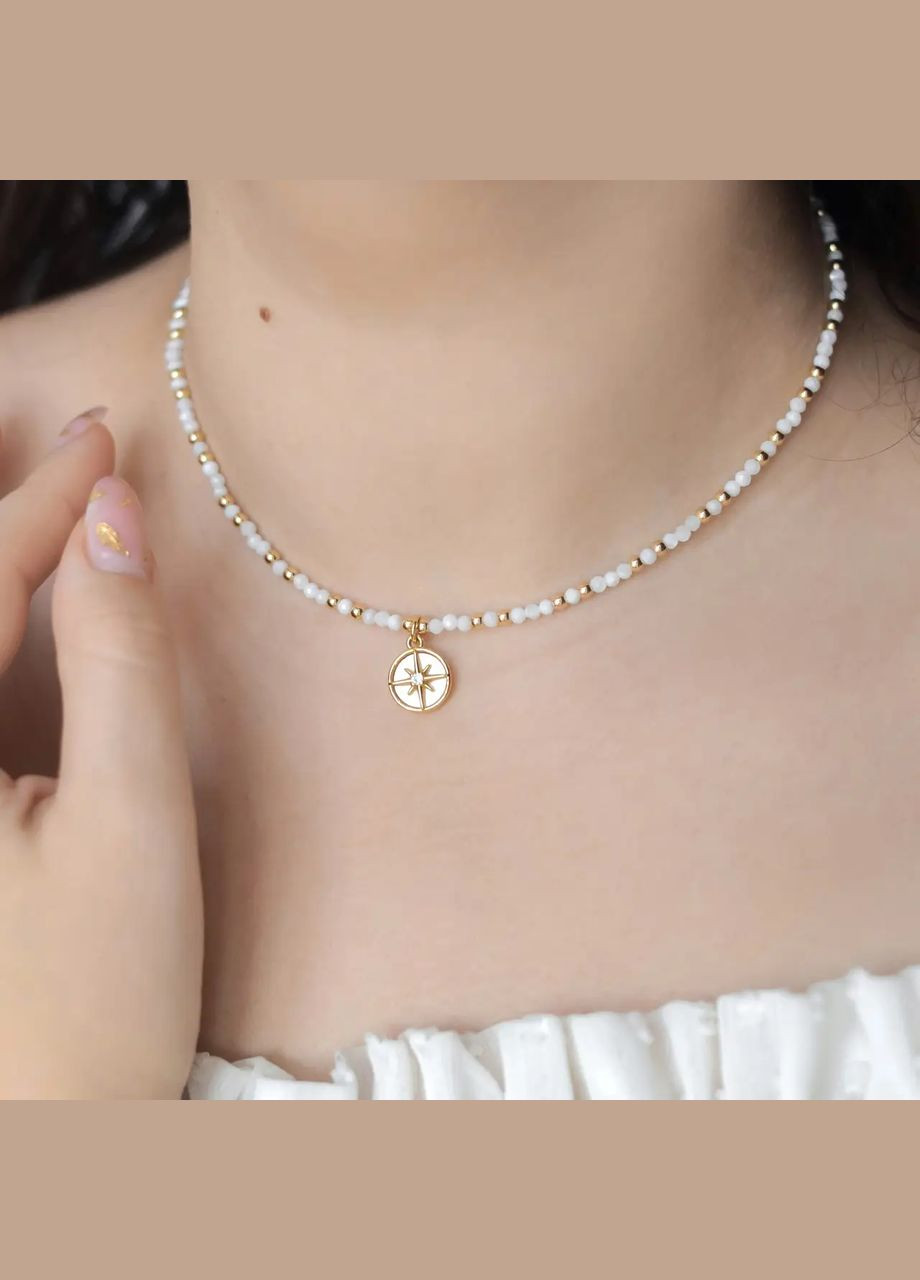 Чокер натуральний Перламутр гранована кулька + Підвіска, фур-ра гіп-ний сплав колір золото d-3мм+- L-38-43см No Brand перламутр латунь, натуральний камінь, медичний сплав золото (323654083)