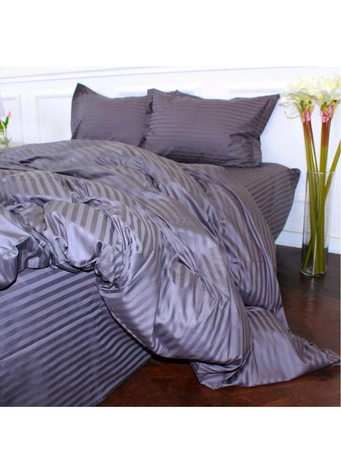 Постільна білизна Satin Stripe 30-0012 Dark Gray 160х220 полуторний Євро (2200005251966) Mirson (280434980)