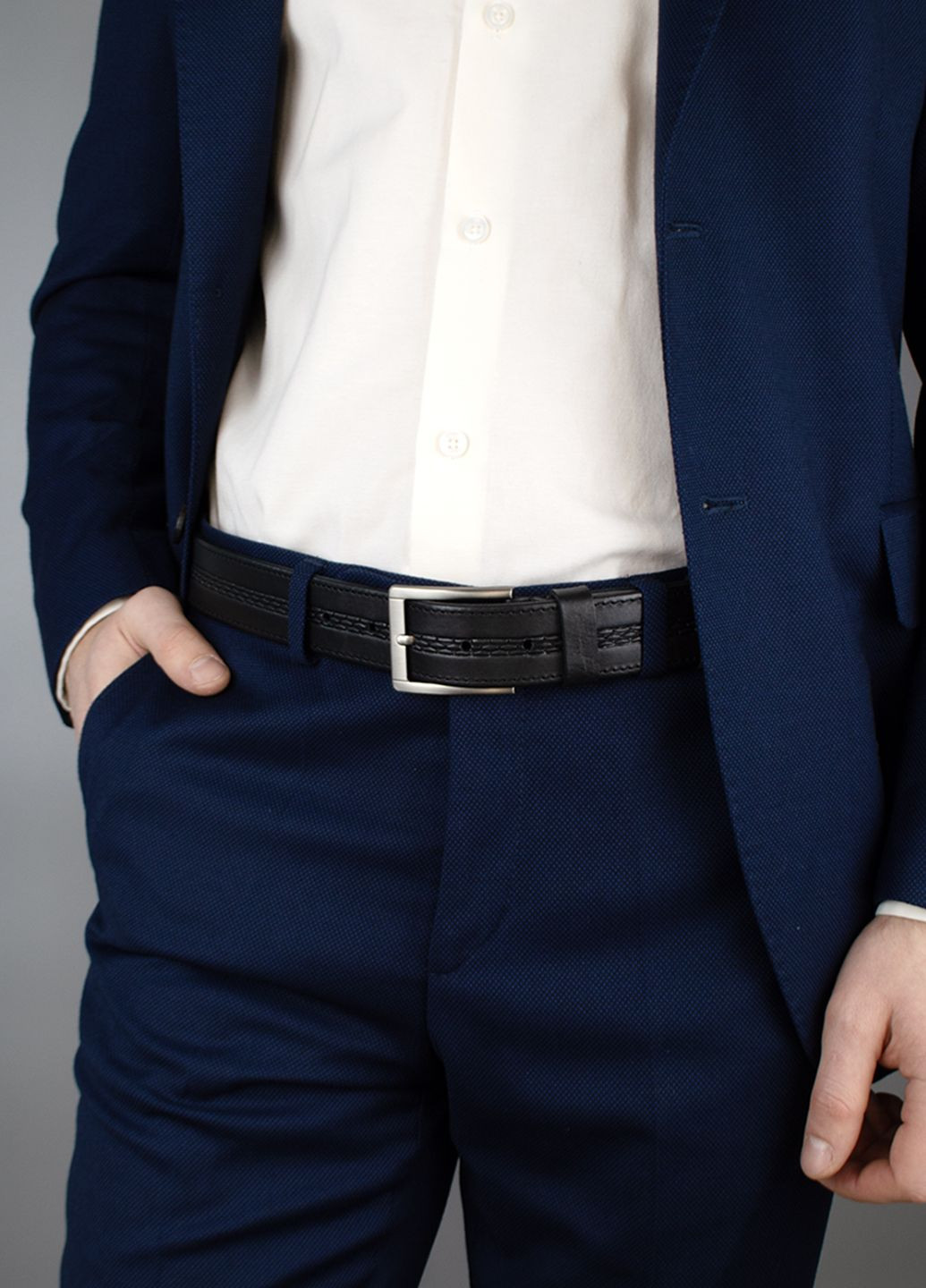 Ремень мужской кожаный батал SF-351 XXL (145 см) черный под брюки и джинсы SFIP (328198291)