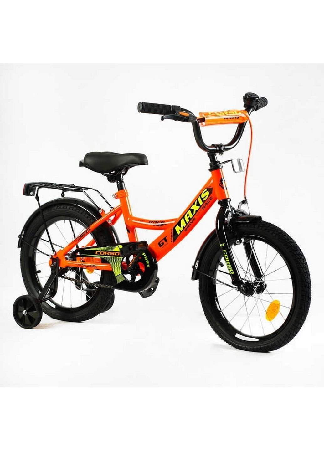Детский велосипед "Maxis". Ручной тормоз, сиденье с ручкой, дополнительные колеса Corso (288135680)