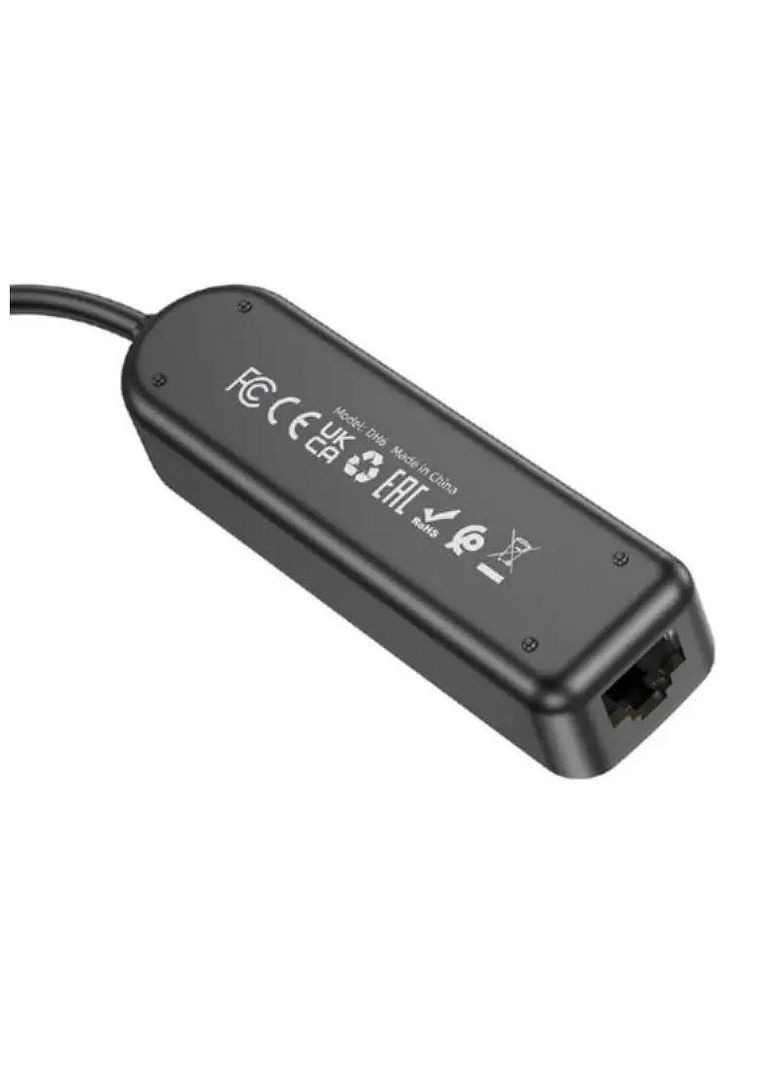 Конвертер адаптер USB — на мережевий вихід RJ45 — DH6 Erudite 4-in-1 Gigabit Ethernet Adapter 120 см Borofone (293345347)