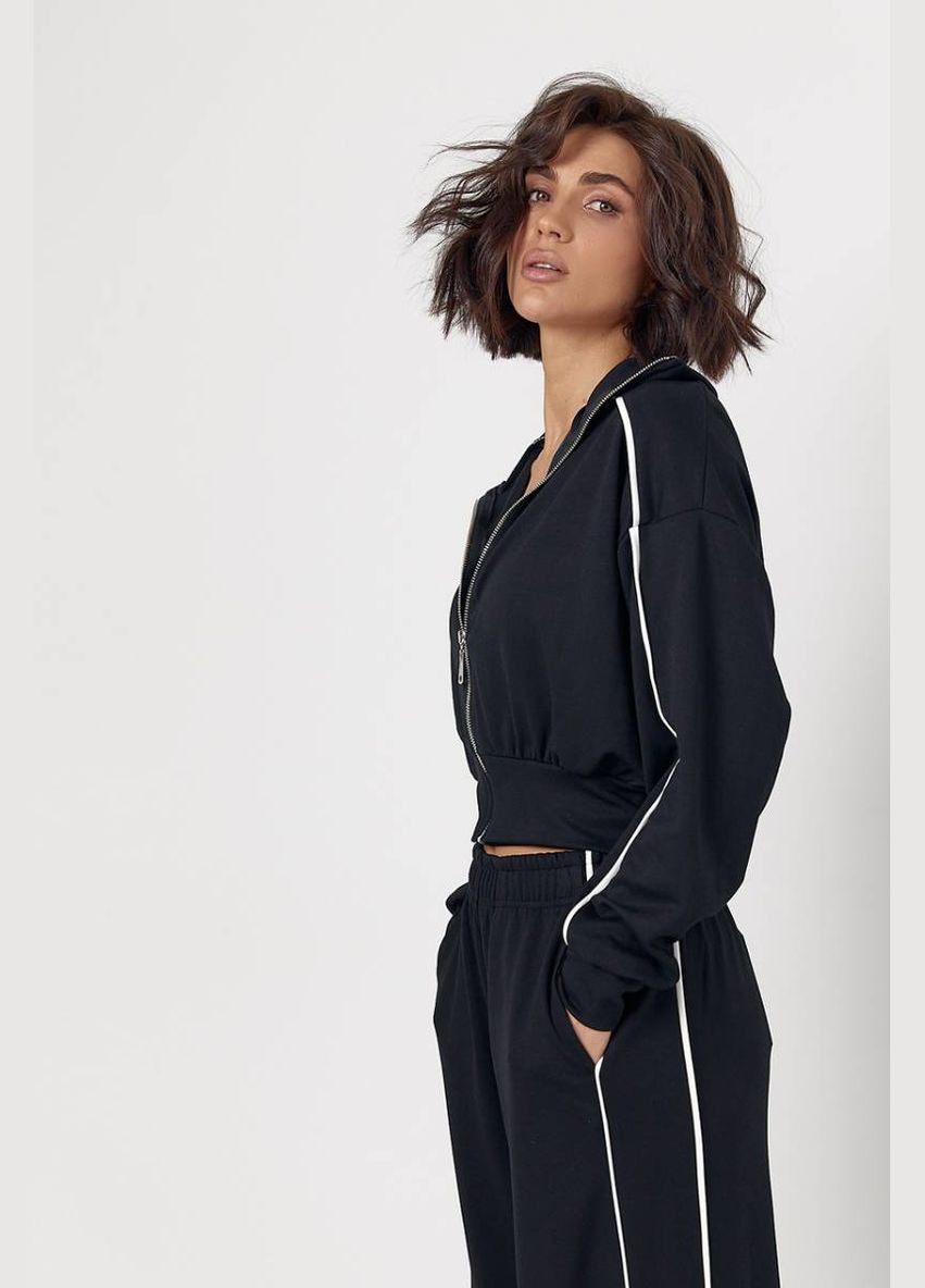 Спортивный костюм с коротким худи на молнии и прямыми штанами Lurex Спортивный костюм (327218372)