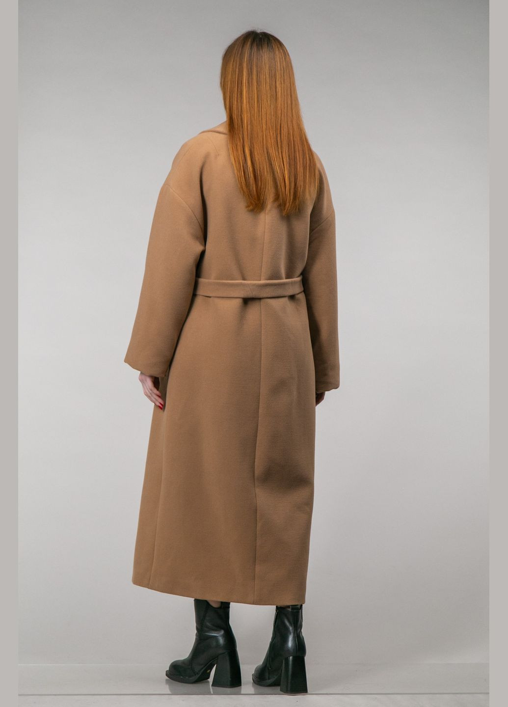 Коричневое зимнее Длинное классическое пальто из кашемира двубортное CHICLY