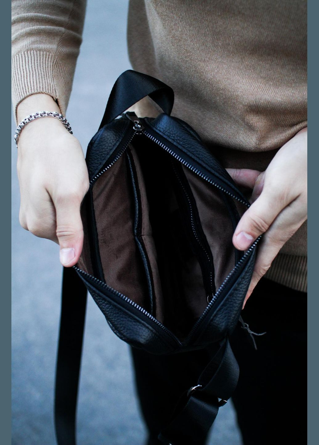 Кроссбоди, бананка из натуральной кожи, кожаная на пояс (черная) EX-009 SKILL сумка (347628846)