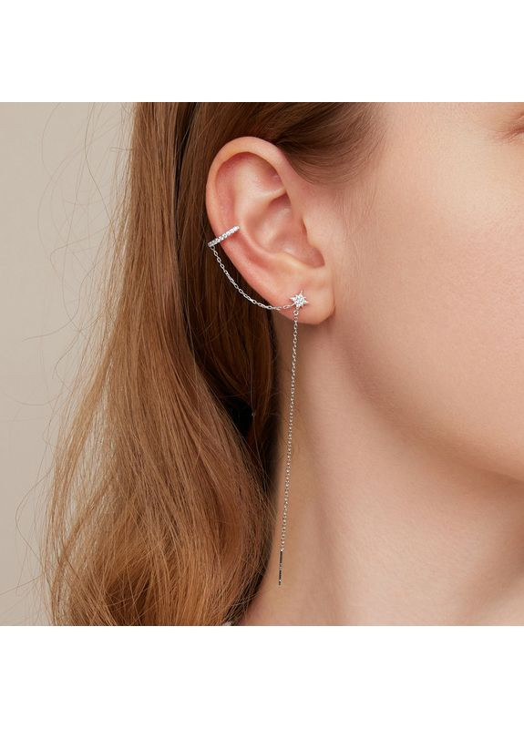 Двойная серебряная серьга с цепочкой Kabluchka (355347021)