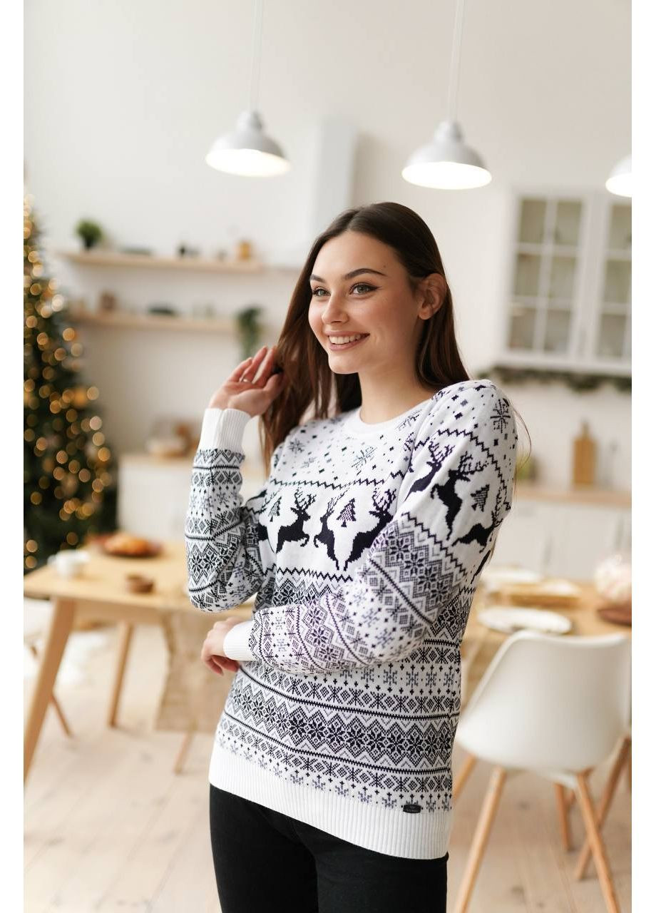 Белый новогодний женский свитер No Brand