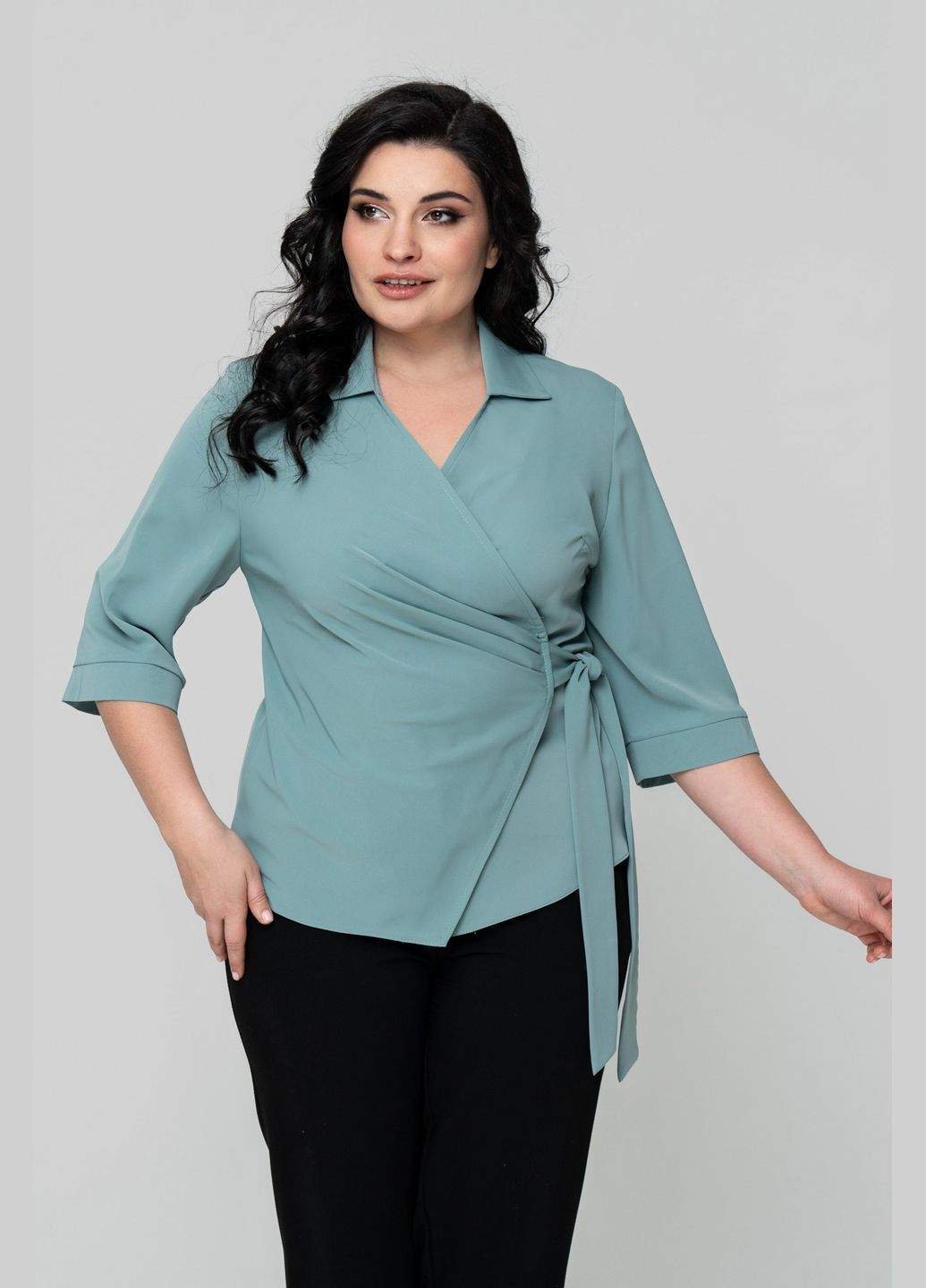 М'ятна блуза прямого силуету з відкладним коміром на зав'язках all posa (ap102337p) A'll Posa