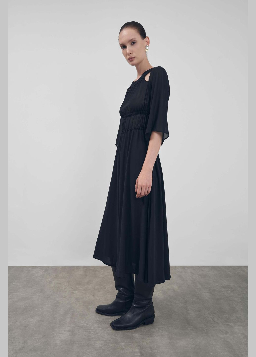 Черное праздничный, коктейльное, вечернее черное шифоновое платье FLOW