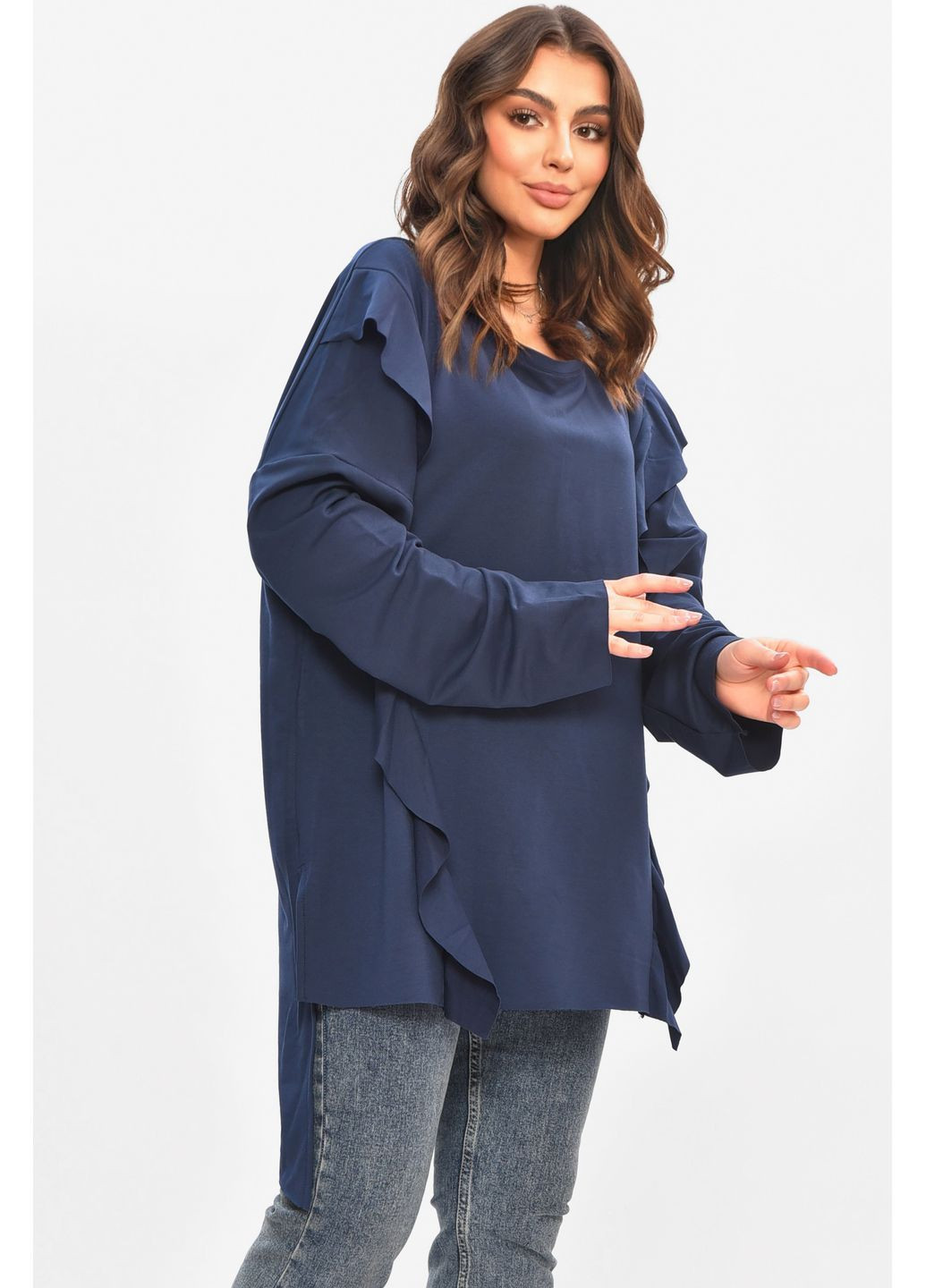 Кофта женская однотонная полубатальные синего цвета Let's Shop (366726291)