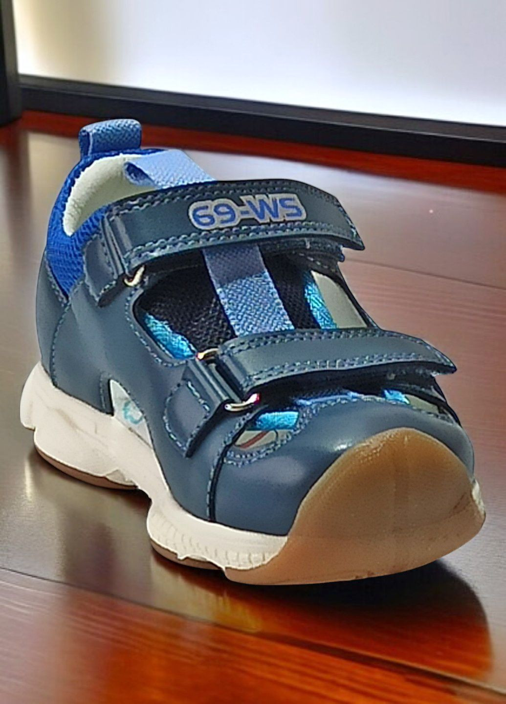 Темно-синие спортивные, повседневные ортопедические закрытые босоножки для мальчика на липучках Weestep на липучке