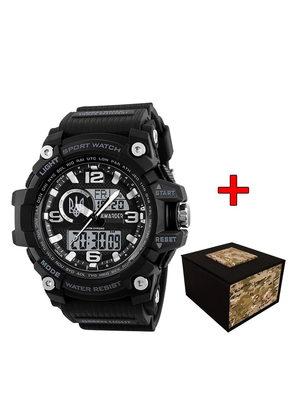 Годинник Тризуб чорний спортивний водонепроникний електронний для чоловіків з підсвічуванням ProDobro (367264717)