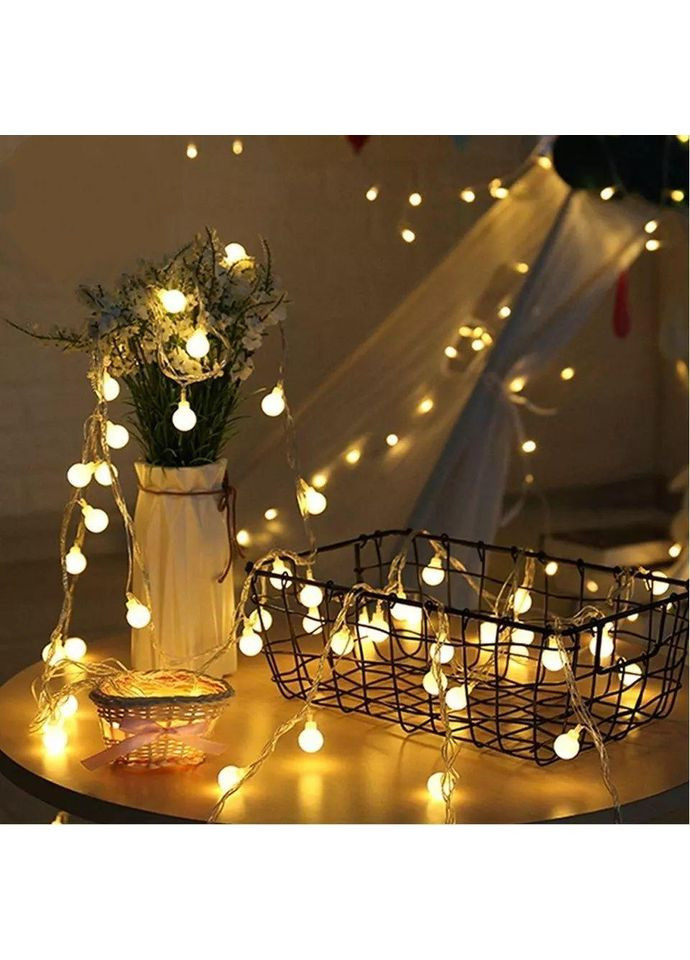 Светодиодная гирлянда белые шарики 10м тепло белая No Brand (368703223)