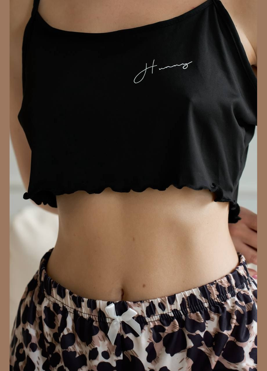 Чорна всесезон піжама жіноча - домашній костюм шорти топ топ + шорти No Brand