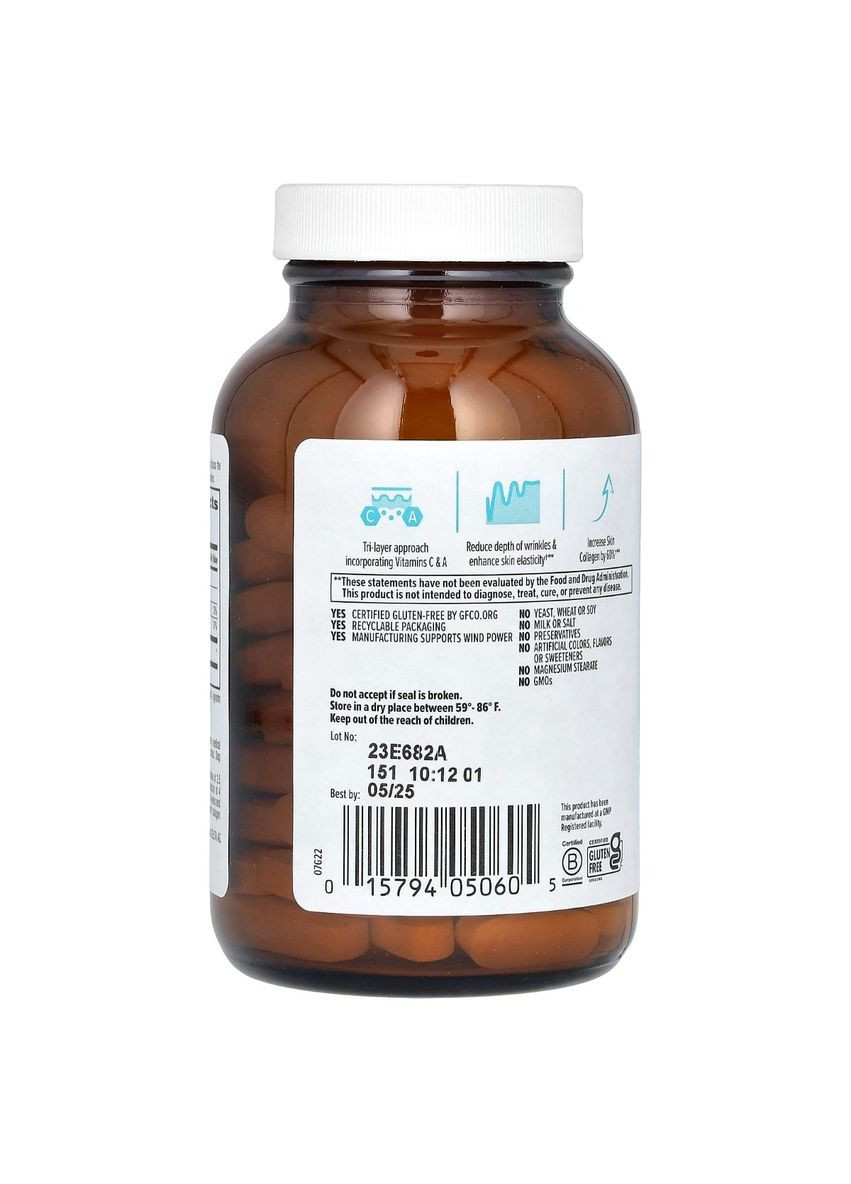 Коллаген + Витамины С&А, Maxi Skin,, 90 таблеток Country Life (326054175)