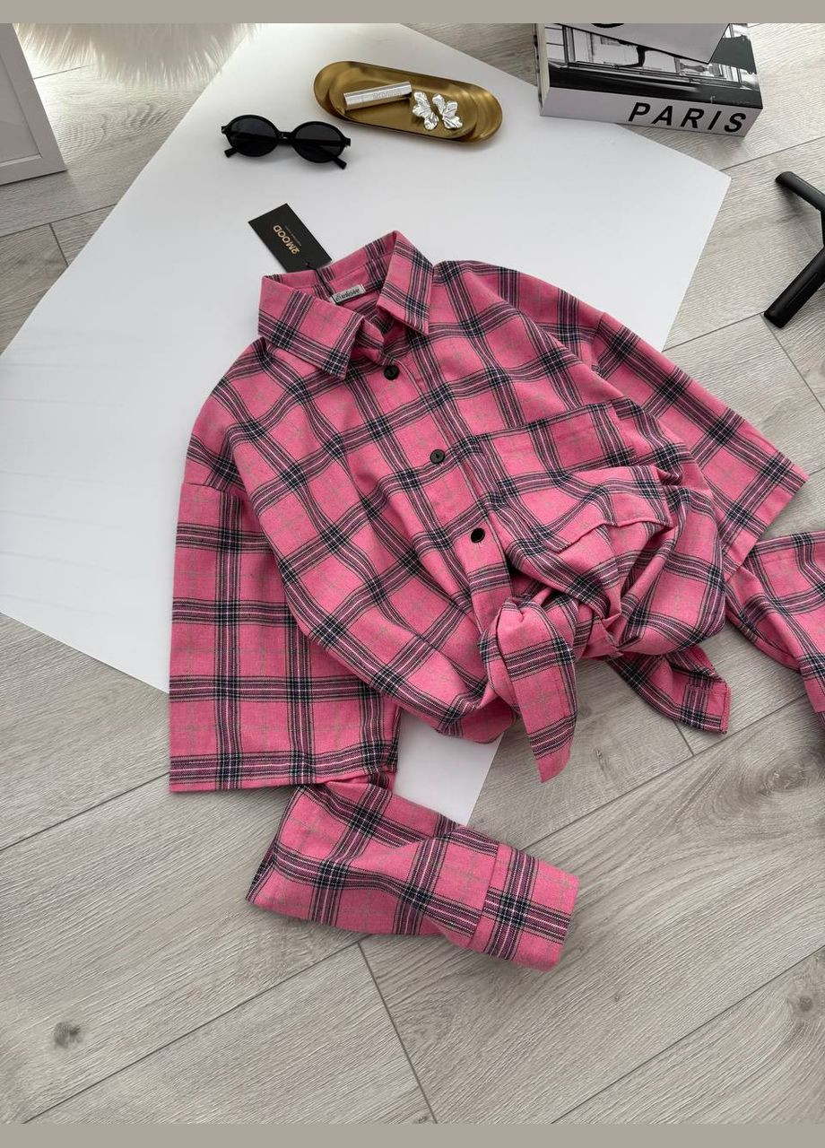 Розовая повседневный рубашка в клетку Україна с длинным рукавом