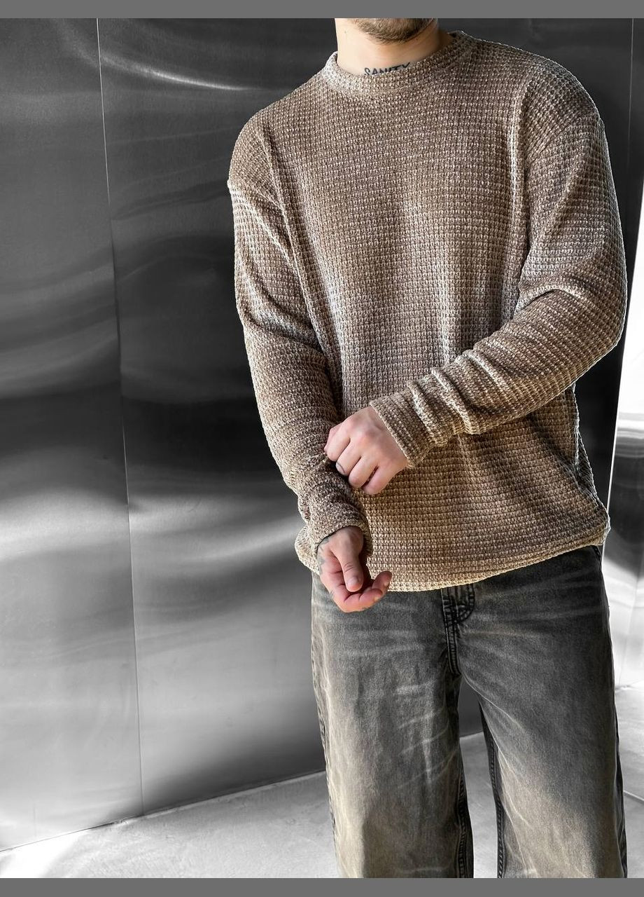 Коричневый демисезонный теплый плюшевый свитер No Brand