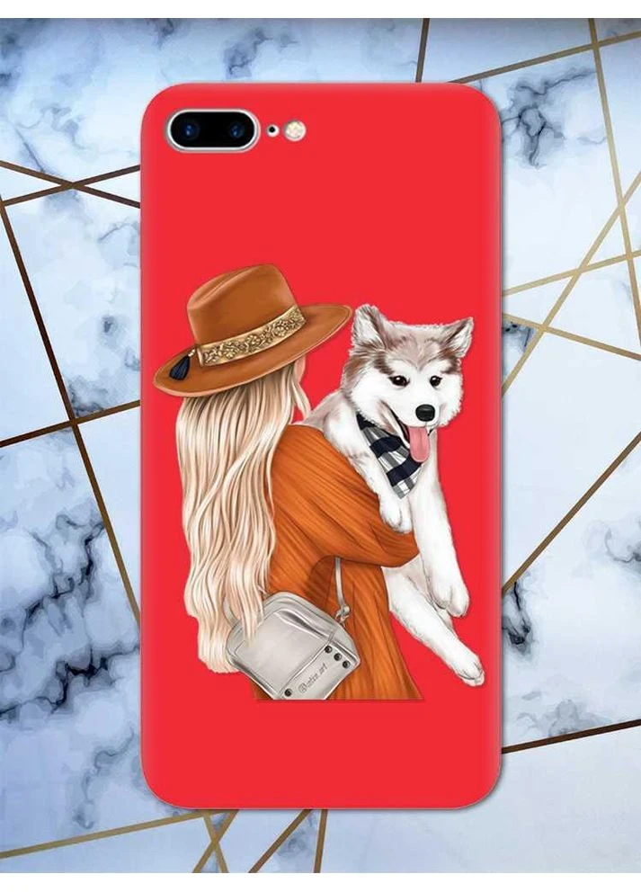 Матовий червоний чохол на iPhone 7 Plus/8 Plus:: Дівчина з песиком (принт 115) Creative (359496279)