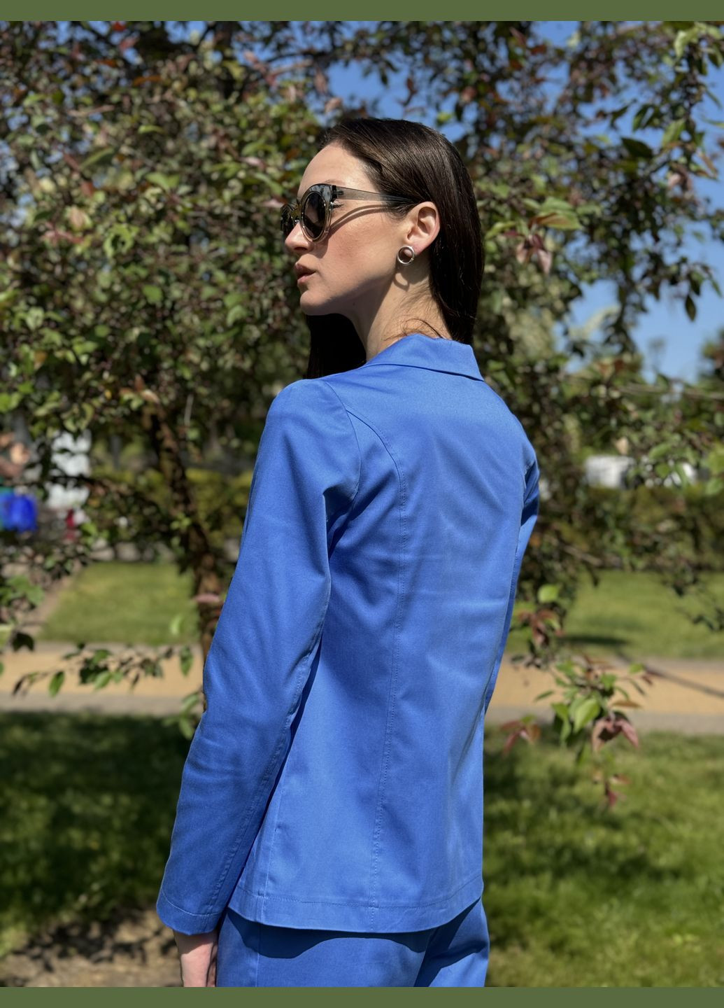 Голубой женский голубой жакет с карманами из хлопковой ткани 3348 Cat Orange - летний