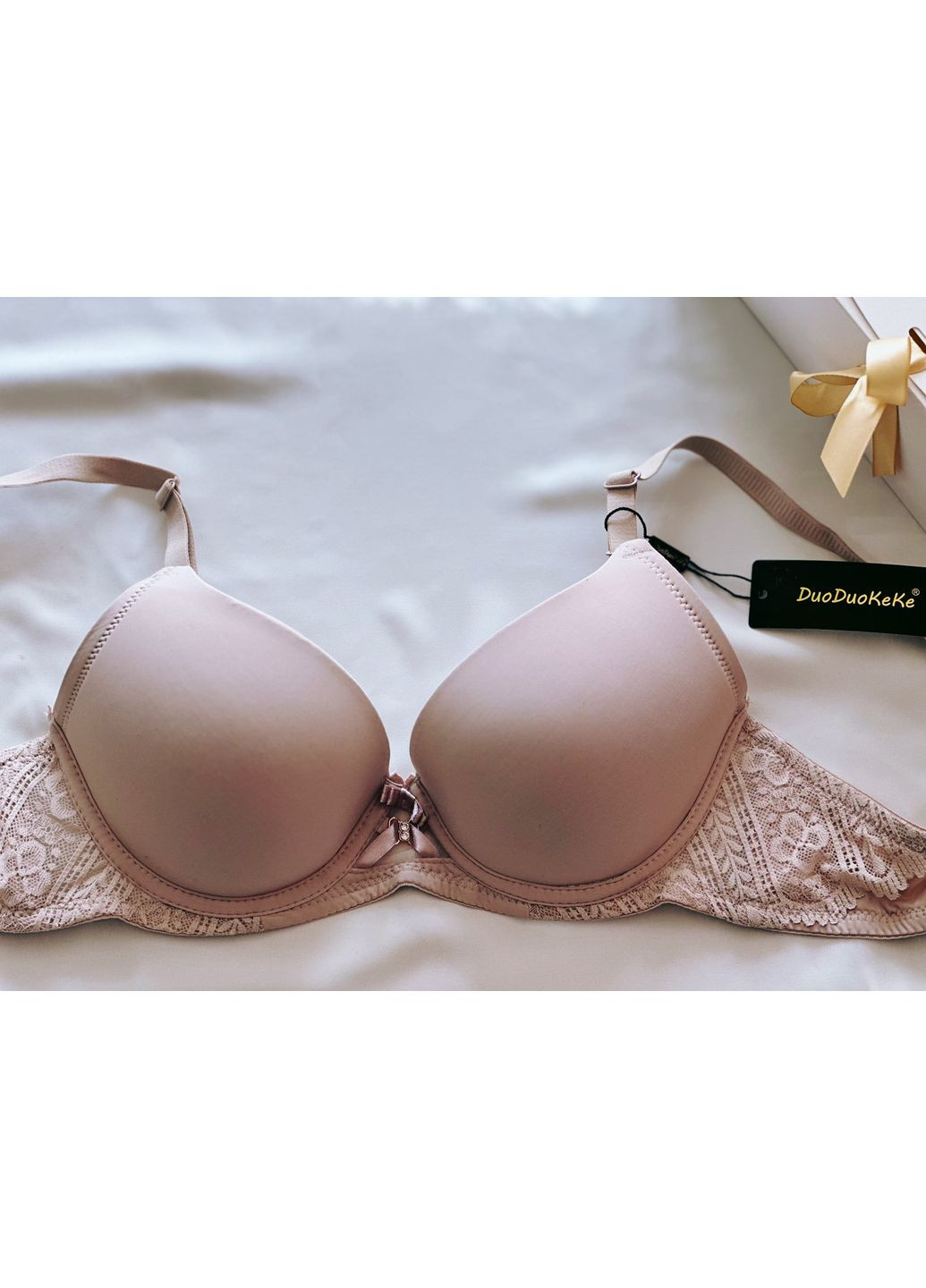 Бежевый бюстгальтер duoduokeke с кружевом на косточках, тонкий поролон Duo