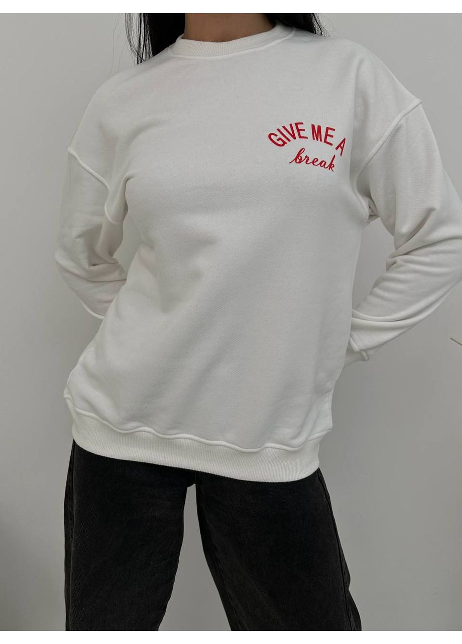 Білий світшот жіночий з ребаною — замір в описі Vione напис без декору (368708958)