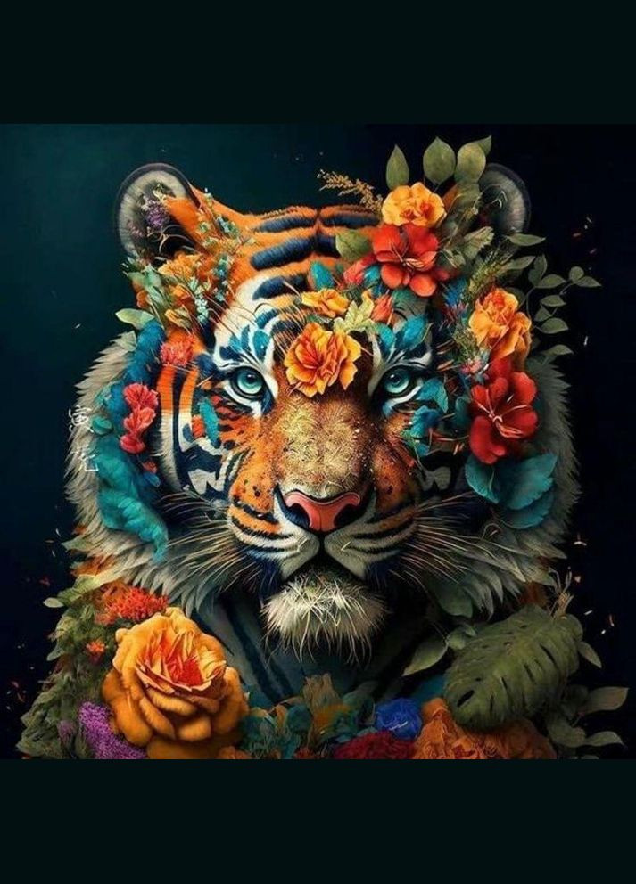 Картины по номерам животных 40х40 Картина раскраски по номерам Черное полотно Яркий тигр AV40408 Strateg (312507606)