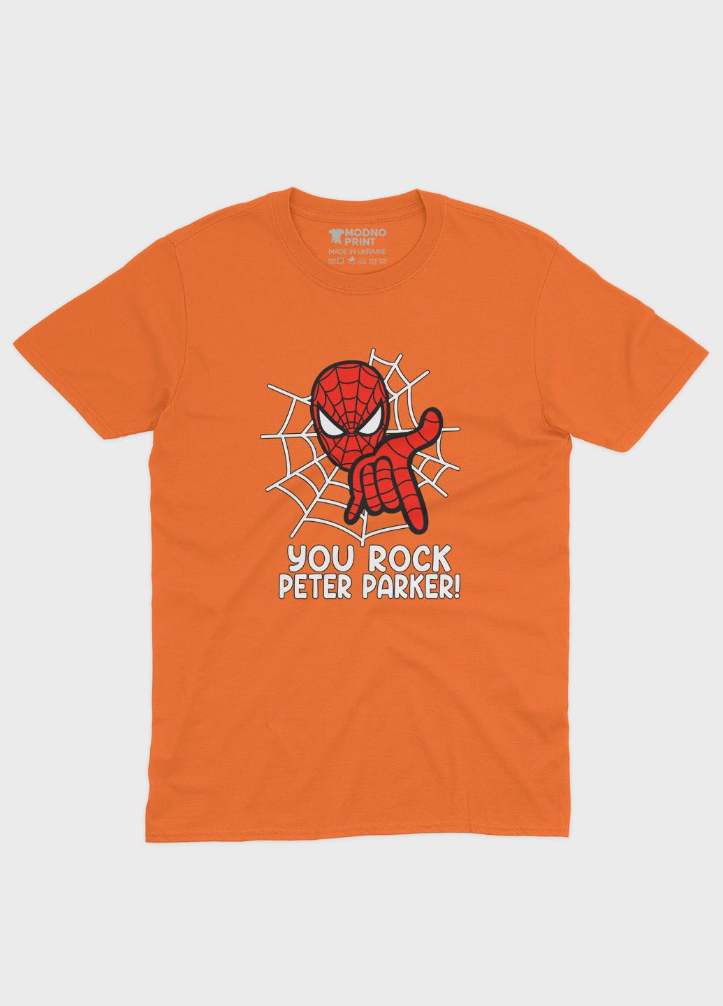 Оранжевая демисезонная футболка для девочки с принтом супергероя - человек-паук (ts001-1-ora-006-014-102-g) Modno