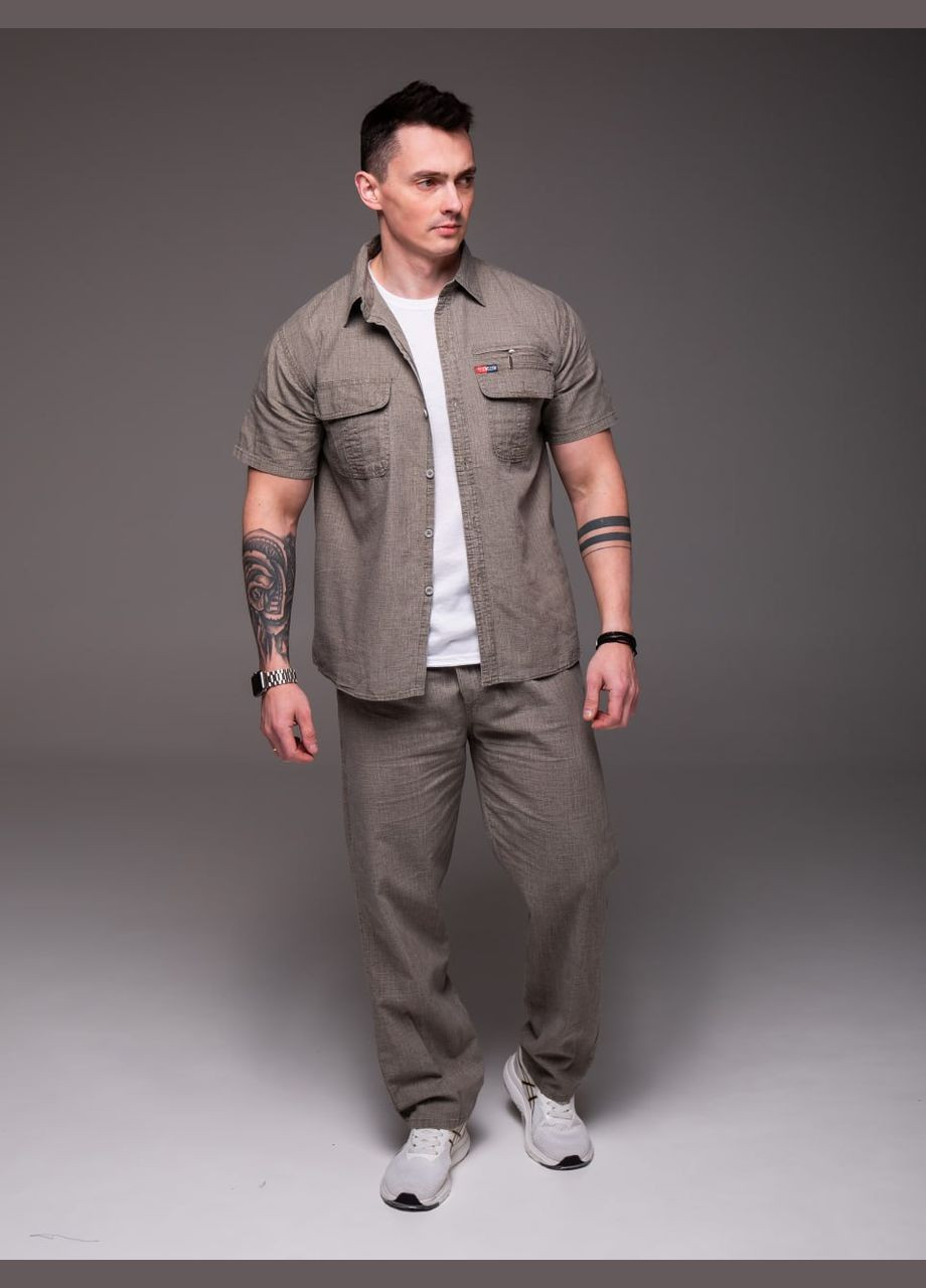 Бежевий літній чоловічий літній костюм з сорочкою з сорочкою, брючний Vakko