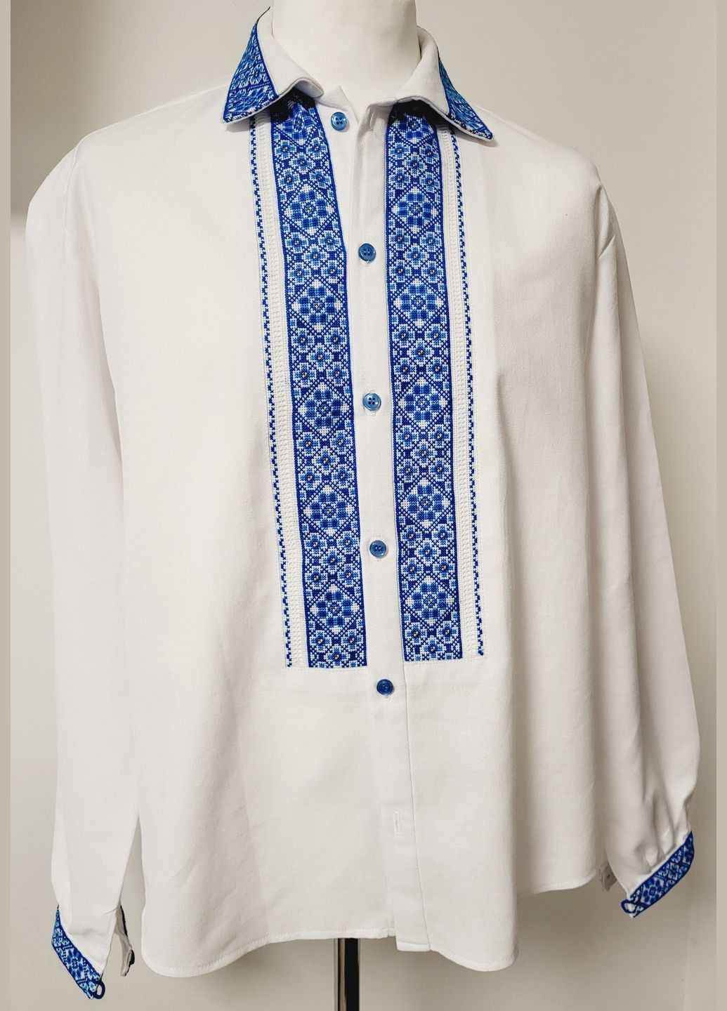 Белая мужская вышиванка ручной работы "лазурова" на домотканом полотне. Hand Made свободная, прямой хлопок, домотканное полотно (334349388)