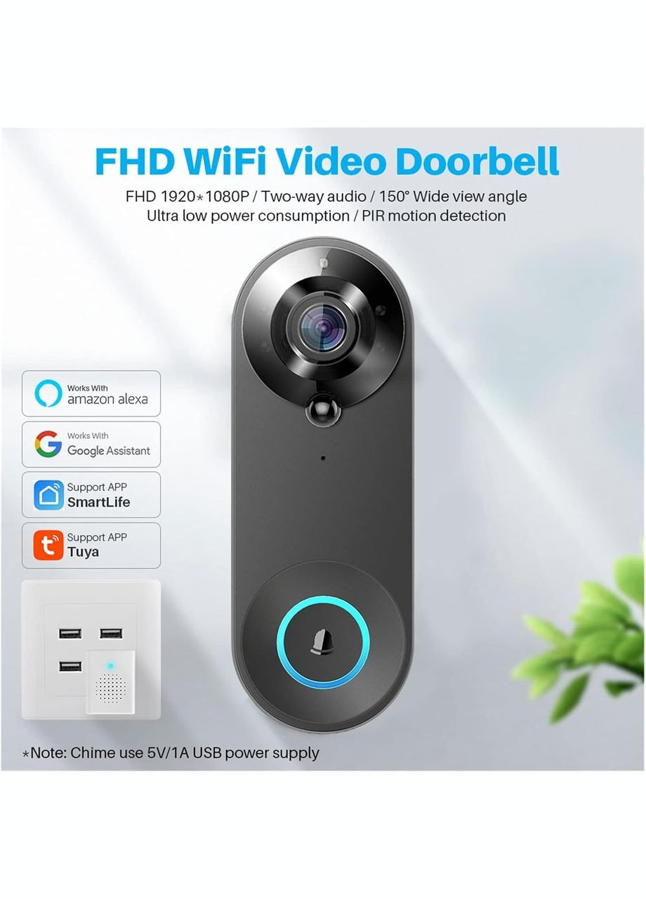 WiFI відеодомофон N8 Tuya Version, Video Doorbell Black VHG (360771884)