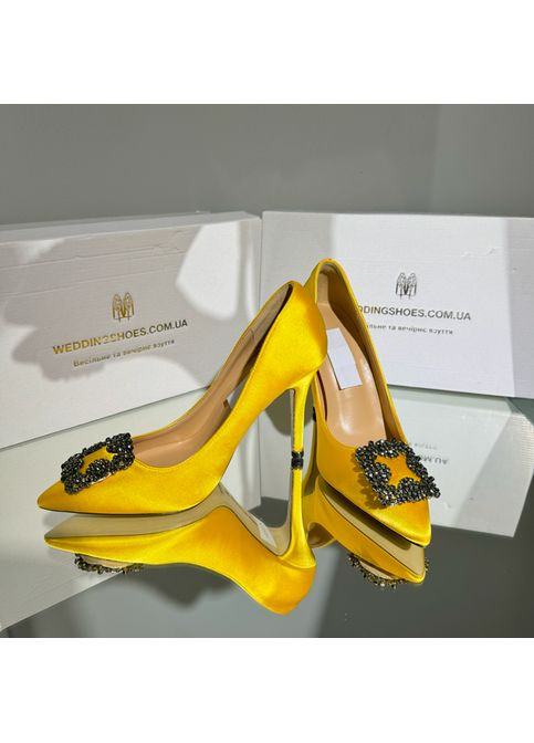 No Brand Святкові вечірні атласні жовті туфлі з брошкою туфлі-човники жовтий з текстиль, — літо (351394410)